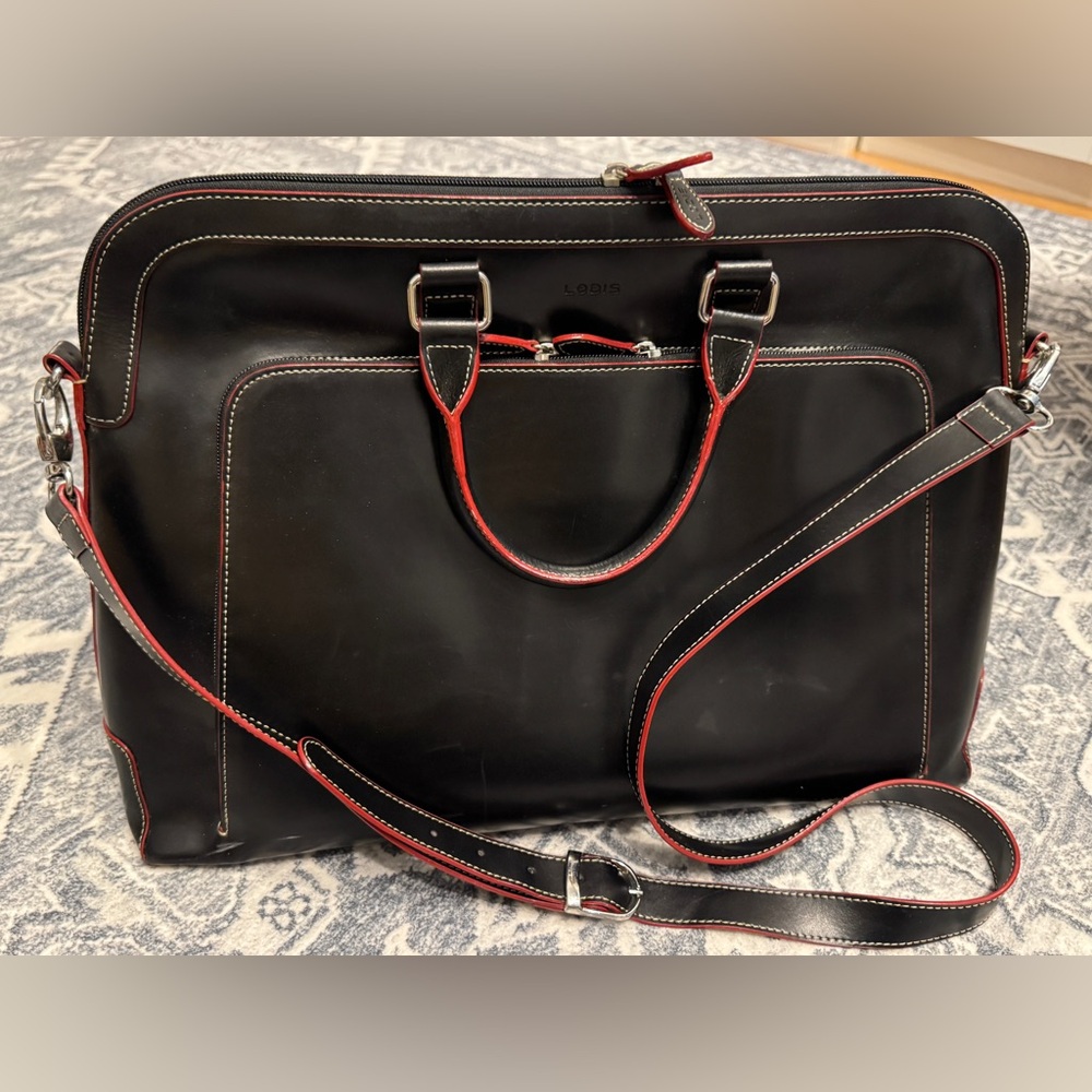 LODIS Black Leather Briefcase Laptop Bag NWOT